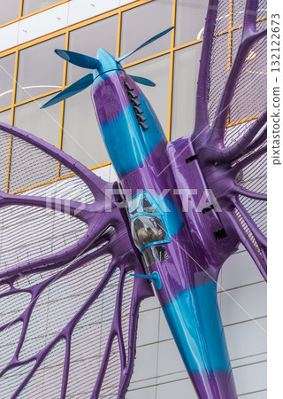 Spitfire butterfly aeroplanes installations by renowned artist David Cerny on the Maj store in Prague, Czech Republic 132122673