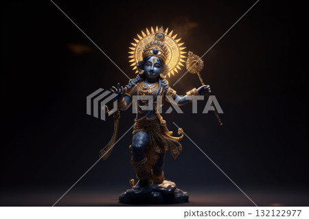 God Krishna sculpture. Blue colored. Generative AI 132122977