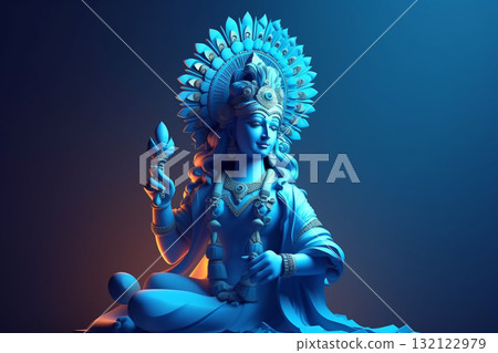 God Krishna sculpture. Blue colored. Generative AI 132122979