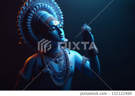 God Krishna sculpture. Blue colored. Generative AI God Krishna sculpture. Blue colored. Generative AI 132122980