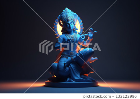 God Krishna sculpture. Blue colored. Generative AI God Krishna sculpture. Blue colored. Generative AI 132122986