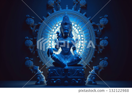 God Krishna sculpture. Blue colored. Generative AI 132122988
