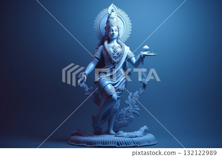 God Krishna sculpture. Blue colored. Generative AI 132122989