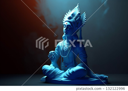 God Krishna sculpture. Blue colored. Generative AI 132122996