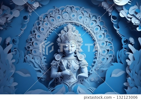 God Krishna sculpture. paper ar illustration style. Generative AI God Krishna sculpture. paper ar illustration style. Generative AI 132123006