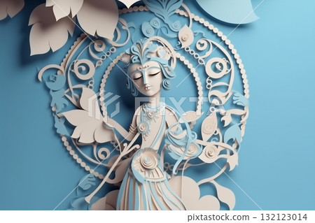God Krishna sculpture. paper ar illustration style. Generative AI 132123014