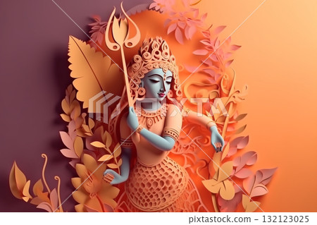God Krishna sculpture. paper ar illustration style. Generative AI 132123025