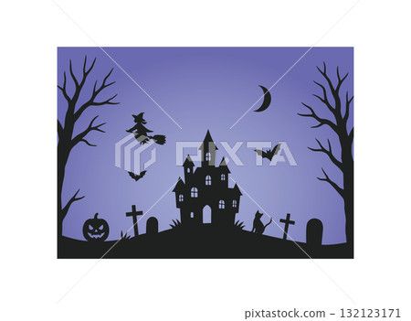 Haunted house and witch Halloween background_horizontal 132123171