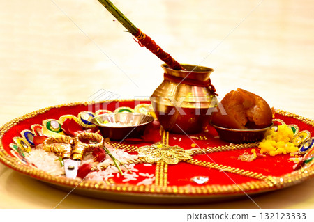 Wedding Ribbon Cutting Ritual Thali Indian Marriage Tradition Wedding Ribbon Cutting Ritual Thali Indian Marriage Tradition 132123333