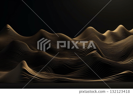 Black and golden colored twisted wave in motion background. Generative AI Black and golden colored twisted wave in motion background. Generative AI 132123418