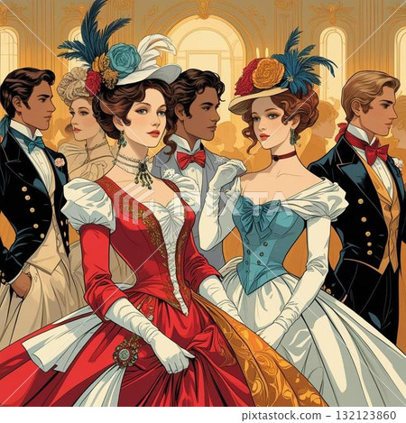 Ladies and gentlemen, women in dresses 132123860