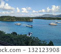 Kabira Bay in Okinawa, a World Heritage Site in Japan, with beautiful sea and boats 132123908