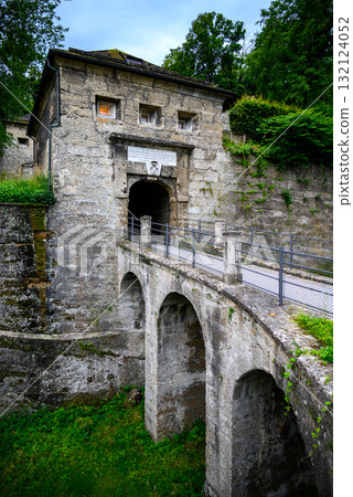 Medieval fortifications atop the Monchsberg hill in Salzburg, Austria 132124052