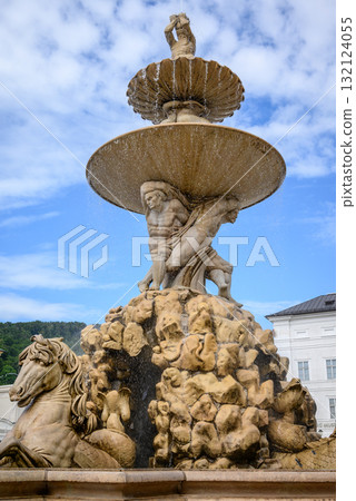Residenzbrunnen fountain in Residenzplatz square in the historic centre Altstadt of Salzburg in Austria 132124055