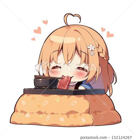 一個女孩正在往臉上塞火鍋裡的肉 一個女孩正在往臉上塞火鍋裡的肉 132124267