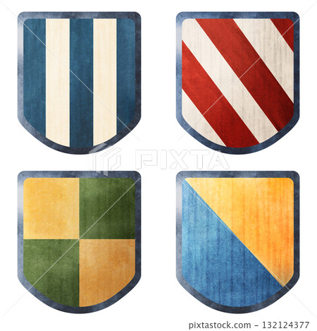 Watercolor illustration set of a medieval knight shield with emblem. Perfect for children books, fairy tales, posters, cards, invitations, scrapbooking, decor, games and educational projects Watercolor illustration set of a medieval knight shield with emblem. Perfect for children books, fairy tales, posters, cards, invitations, scrapbooking, decor, games and educational projects 132124377