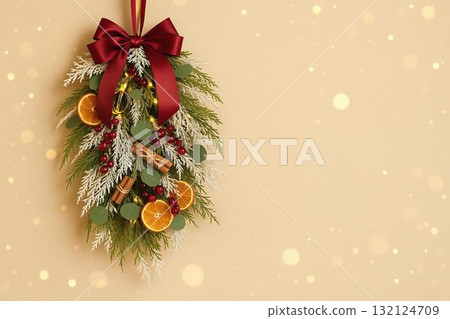 Natural Christmas wreath and winter interior decoration Natural Christmas wreath and winter interior decoration 132124709