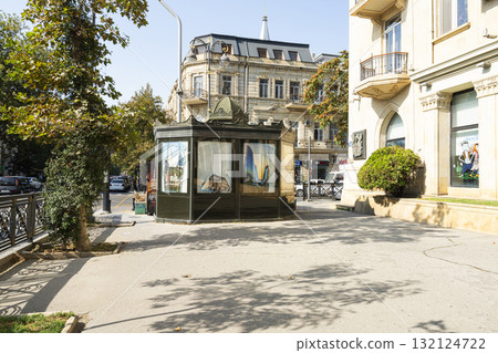 a characteristic old kiosk in a street in Baku, Azerbaijan 132124722