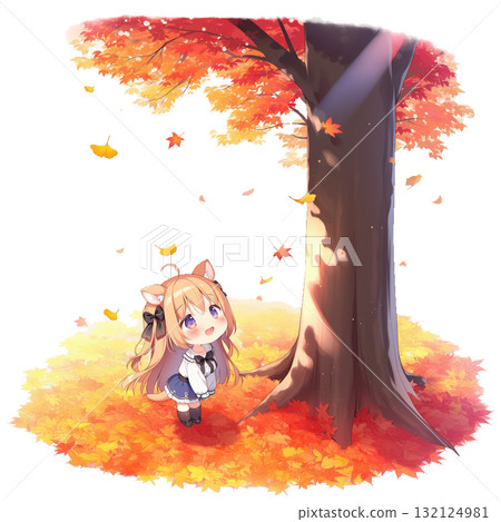 女孩抬頭看著秋天的落葉 2 132124981