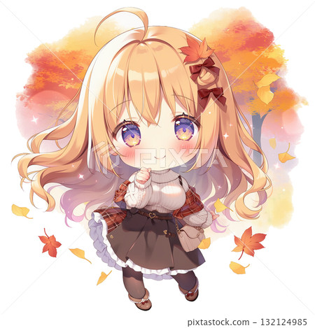 秋季樹葉和女孩 132124985