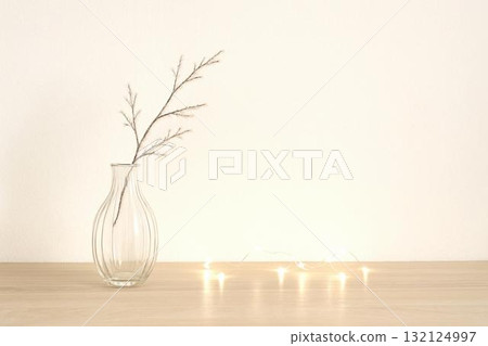 Elegant gold ribbon and winter white decorative background 132124997