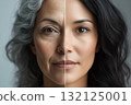 A portrait split a woman showing old and youth age. Generative AI. 132125001