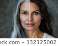 A portrait split a woman showing old and youth age. Generative AI. 132125002