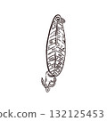 Spoon, hook for fishing. Everything is hand-drawn in ink and translated into vector. Vector illustration is suitable for printing on fishing product packaging, printing in booklets and magazines. 132125453