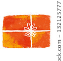 Orange gift box with ribbon, crayon-stamped, landscape orientation 132125777