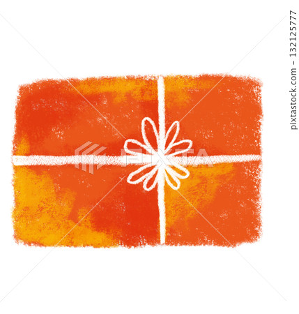 Orange gift box with ribbon, crayon-stamped, landscape orientation 132125777