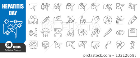 World hepatitis day and Liver disease thin line icon . Editable stroke . Vector . 132126585