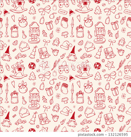 Seamless print with Christmas doodles  Seamless print with Christmas doodles  132126595