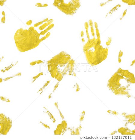 Yellow Handprints on White Background Yellow Handprints on White Background 132127011