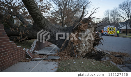 Massive uprooted oak tree trunk with exposed... - Stock Illustration ...
