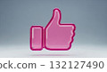 Vibrant pink translucent thumbs up symbol for social media approval and positive feedback 132127490