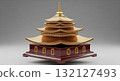 High glossy miniature buddhist temple pagoda architecture model with shiny bronze tiered roof 132127493