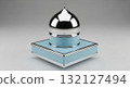 Elegant miniature architectural structure with a reflective silver dome and blue base 132127494