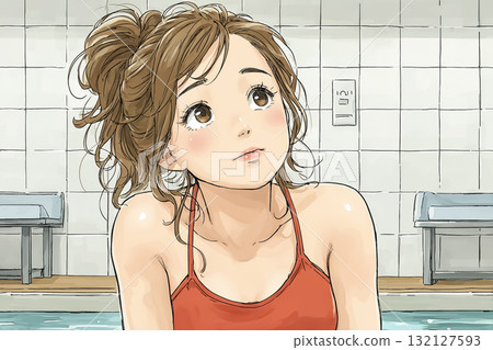 Miyu Series: High school girl swimmer practicing swimming 132127593
