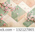 具有日本紙質感的櫻花與綠色背景資料2 132127865
