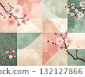 具有日本紙紋理的櫻花和綠色背景材料 3 132127866