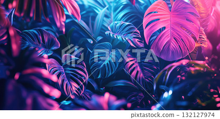 Glowing Bioluminescent Alien Jungle with Strange Plants Creating a Mystical and Futuristic Background 132127974