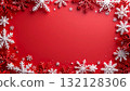 冬季水平框架背景與紅色背景上飄落的雪花 132128306