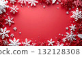 冬季水平框架背景與紅色背景上飄落的雪花 132128308