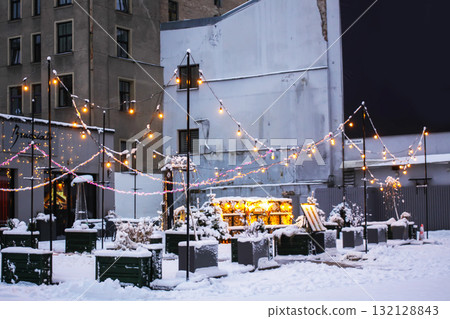 Picturesque winter streets of Riga city. Picturesque winter streets of Riga city. 132128843