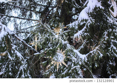 Decorated Christmas tree in Old Riga, Latvia. 132128901