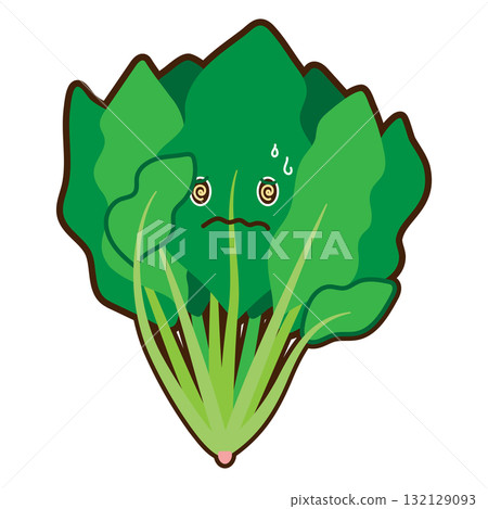 Illustration of a spinach character breaking out in a cold sweat 132129093