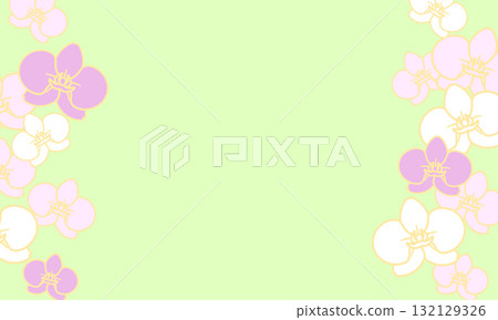 A nature-inspired frame with pink and white Phalaenopsis orchids on both sides 132129326