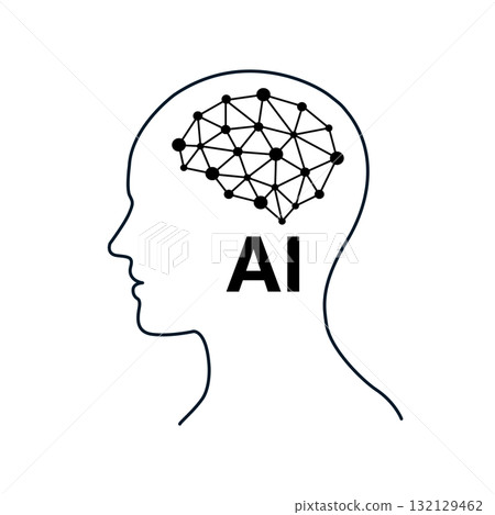 Image of artificial intelligence. Simple AI illustration. Icon. Mark. Generative AI. Monochrome silhouette. 132129462
