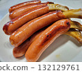 Large amount of bone-in frankfurters 132129761