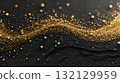 Abstract luxury background with a flowing wave of golden particles across dark textured black surface 132129959
